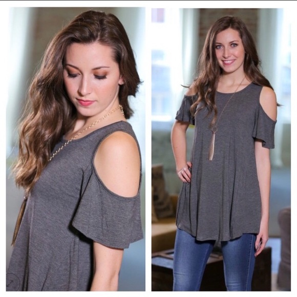 Infinity Raine Tops - Grey cold shoulder tunic